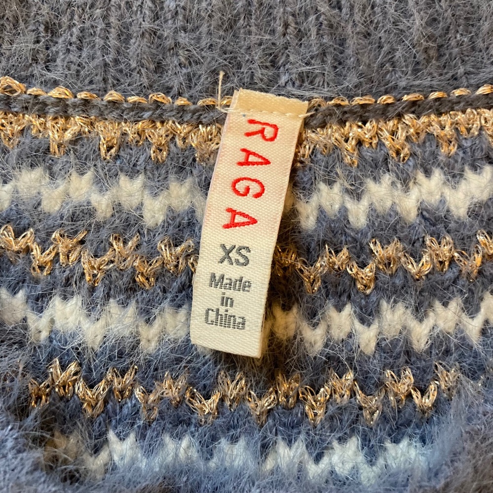 Anthropologie RAGA sweater, Wmns XS cozy, roomy Gray, gold and white stripes - Picture 3 of 9